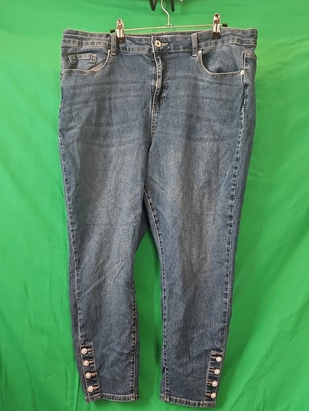 CeCe Dark Blue Ankle Crop Jeans with Button Cuff - Picture 1 of 12